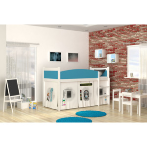 Detská stanová posteľ SWING, 184x80 cm, biela/LABORATORY/modrá